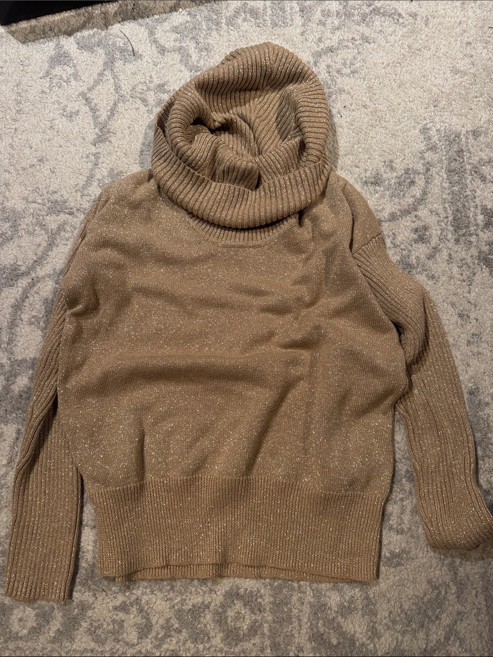 Jones New York Signature Sparkle Knit Turtleneck Sweater in Camel Size Medium
